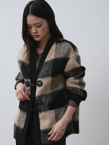 Gingham big check wool half coat black - THE GREEN LAB - BALAAN 1