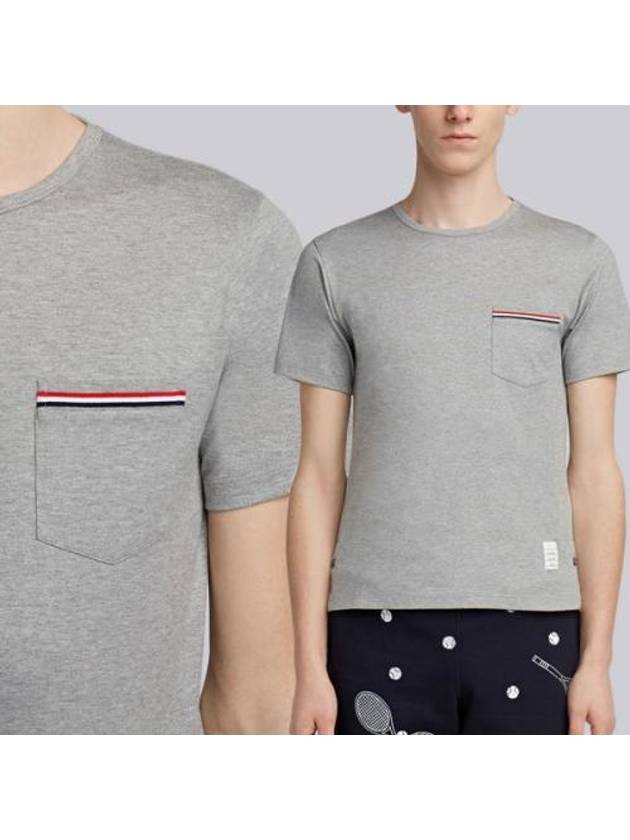 Men's Medium Weight Jersey Tipped Pocket Crewneck Short Sleeve T-Shirt Light Grey - THOM BROWNE - BALAAN 2