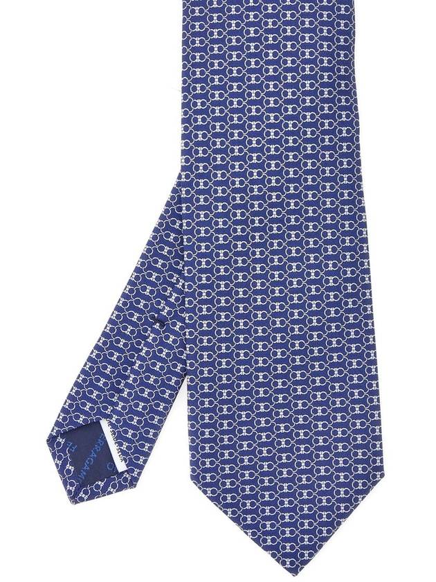 '4-Zoe' Blue Necktie With All-Over Gancini Motif In Silk Man - SALVATORE FERRAGAMO - BALAAN 1