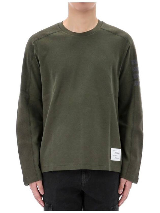 4-Bar Striped Cotton Long Sleeve T-Shirt Green - THOM BROWNE - BALAAN 2