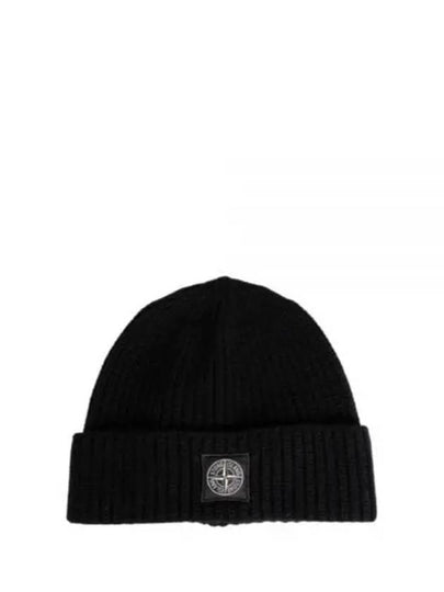 Logo Knit Beanie Black - STONE ISLAND - BALAAN 2