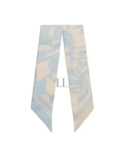 Logo Print Mini Silk Scarf Beige Blue - SALVATORE FERRAGAMO - BALAAN 2