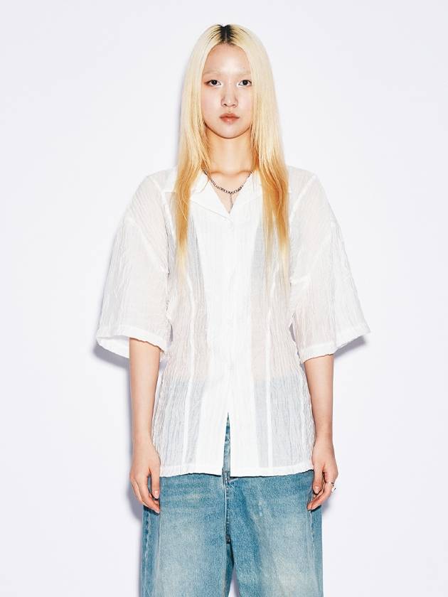 Wrinkled Open Collar Shirt White - GYEOL - BALAAN 3