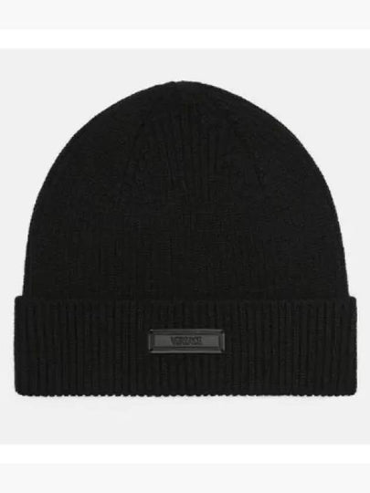 Logo Patch Knit Beanie Black - VERSACE - BALAAN 2