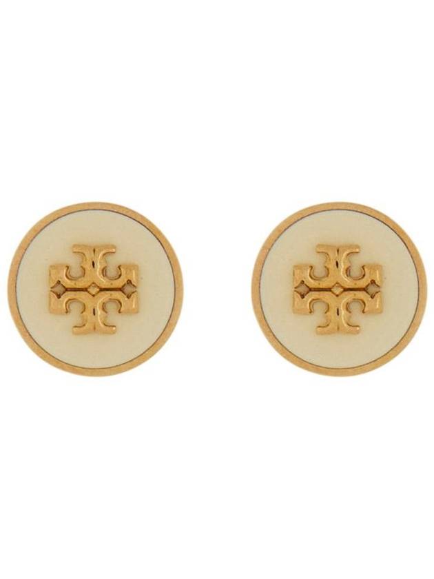 Kira Enamel Circle Stud Earrings White Gold - TORY BURCH - BALAAN 2