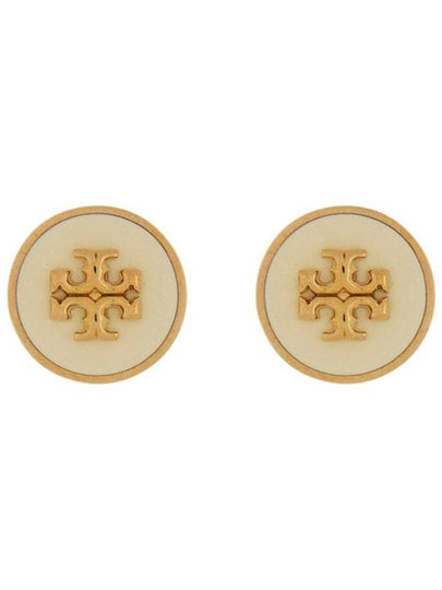 Kira Enamel Circle Stud Earrings White Gold - TORY BURCH - BALAAN 2