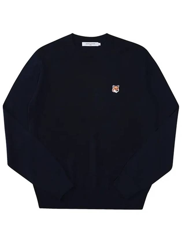 Fox Head Patch Regular Round Neck Pullover Knit Top Navy - MAISON KITSUNE - BALAAN 6