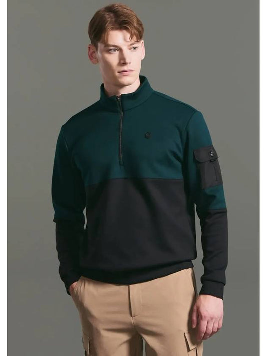 Online exclusive men s cushion paper block color combination half zip up long sleeve t shirt dark green - CLEVELAND GOLF - BALAAN 1