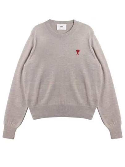 Heart Logo Crew Neck Merino Wool Knit Top Champagne - AMI - BALAAN 2