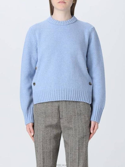 Metal Note Button Wool Knit Top Blue - BOTTEGA VENETA - BALAAN 2