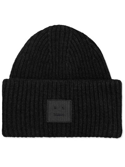 Face Patch Ribbed Wool Beanie Black - ACNE STUDIOS - BALAAN 2