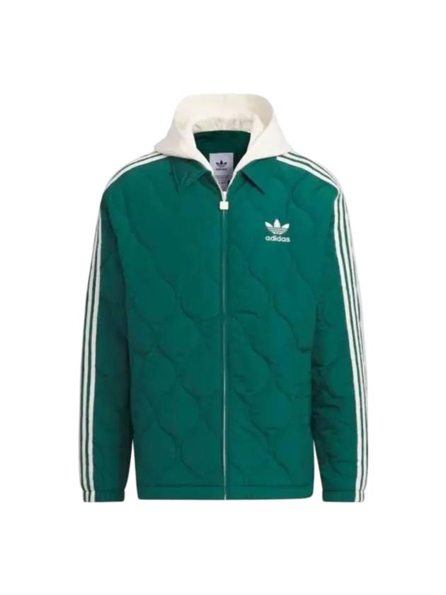 Classic Sports Fleece Quilted Hooded Jacket Green - ADIDAS - BALAAN 1