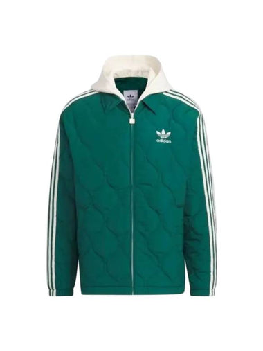 Classic Sports Fleece Quilted Hooded Jacket Green - ADIDAS - BALAAN 1