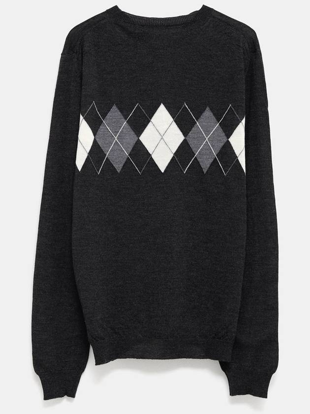 Wool V-Neck Diamond Pattern Long Sleeve Knit Top Grey - PALOMA WOOL - BALAAN 3