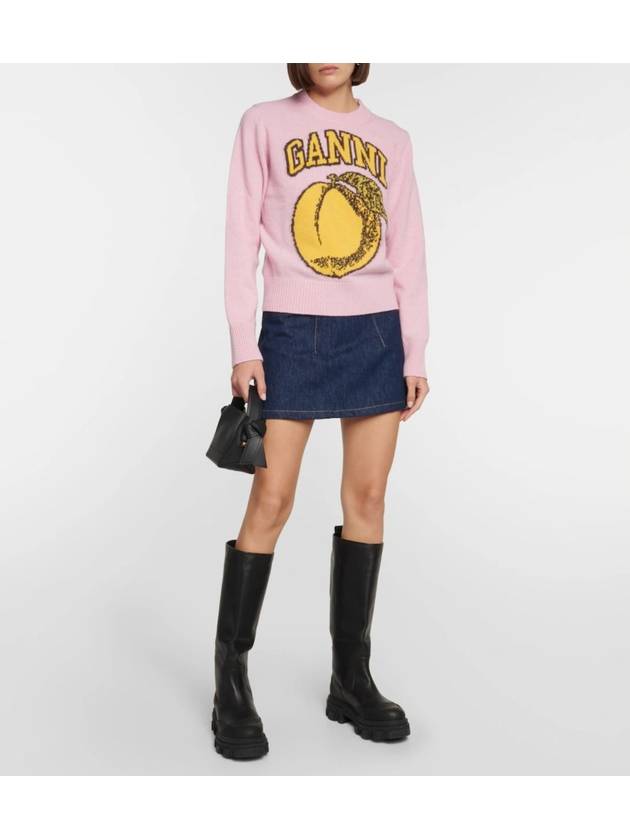 Graphic Peach Round Neck Pullover Knit Top Pink - GANNI - BALAAN 3