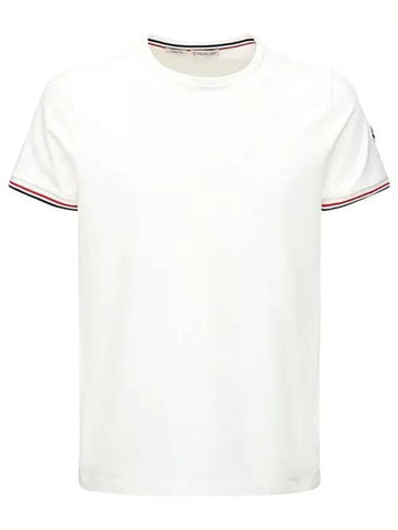 Logo Patch Tricolor Edge Sleeve Cotton White TShirt - MONCLER - BALAAN 1