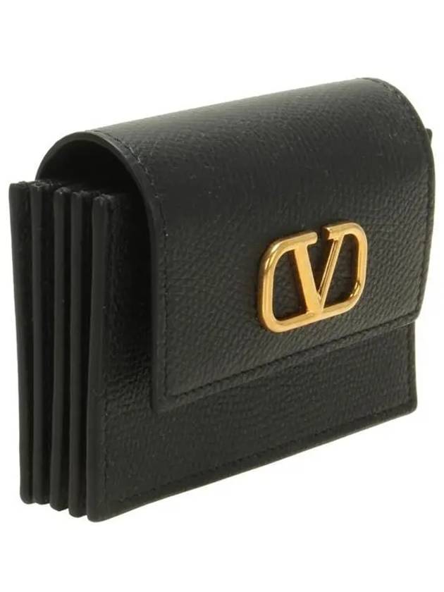 V Logo Flapover Card Wallet Black - VALENTINO - BALAAN 3