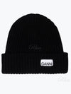 Logo Label Rib Knit Wool Beanie Dark Grey - GANNI - BALAAN 2