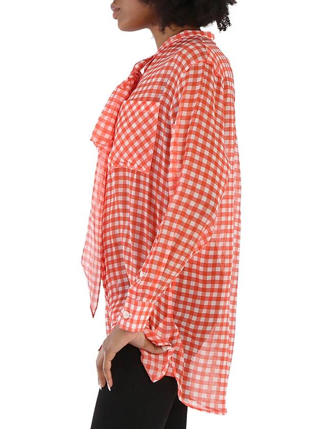 Gingham Check Silk Chiffon Pussybow Blouse - BURBERRY - BALAAN 3