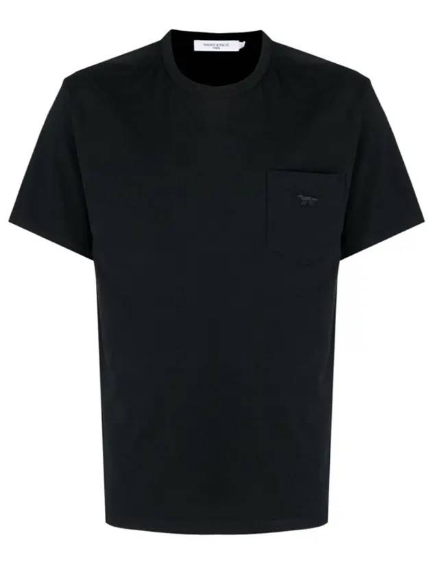 Tonal Fox Patch Pocket Classic Cotton Short Sleeve T-Shirt Black - MAISON KITSUNE - BALAAN 1