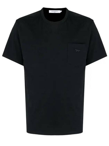 Tonal Fox Patch Pocket Classic Cotton Short Sleeve T-Shirt Black - MAISON KITSUNE - BALAAN 1