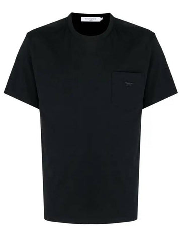 Tonal Fox Patch Pocket Classic Cotton Short Sleeve T-Shirt Black - MAISON KITSUNE - BALAAN 1