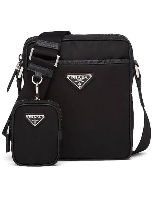 Triangle Logo Re Nylon Saffiano Leather Cross Bag Black - PRADA - BALAAN 2