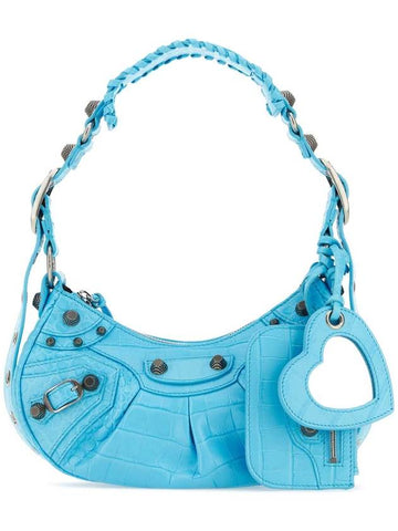 Le Cagole XS  Crocodile Embossed Shoulder Bag Blue Sky - BALENCIAGA - BALAAN 1