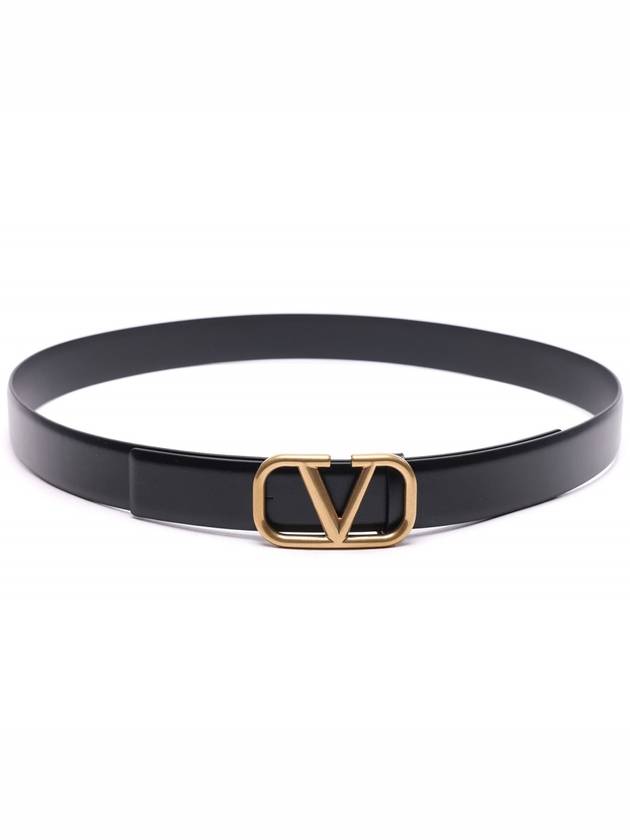 V Logo Signature Buckle Leather Belt Black - VALENTINO - BALAAN 5