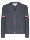 RWB V-neck Striped Virgin Wool Cardigan Grey - THOM BROWNE - BALAAN 2