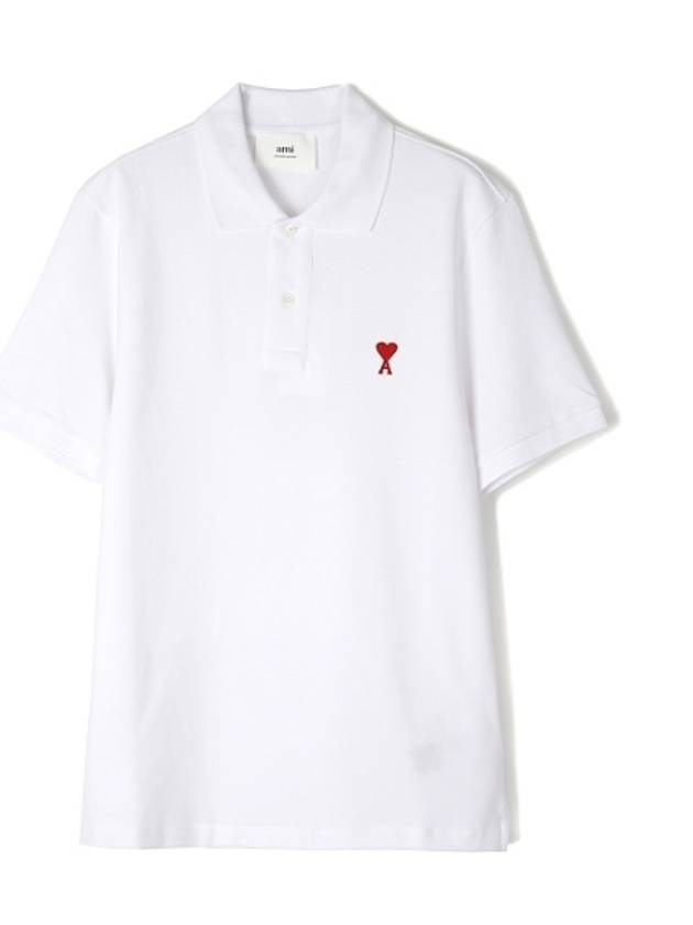 Small Heart Logo Polo Shirt White - AMI - BALAAN 2