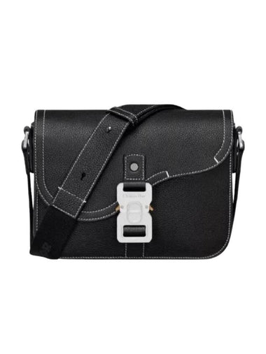 Saddle Mini Strap Grained Calfskin Messenger Bag Black - DIOR - BALAAN 1