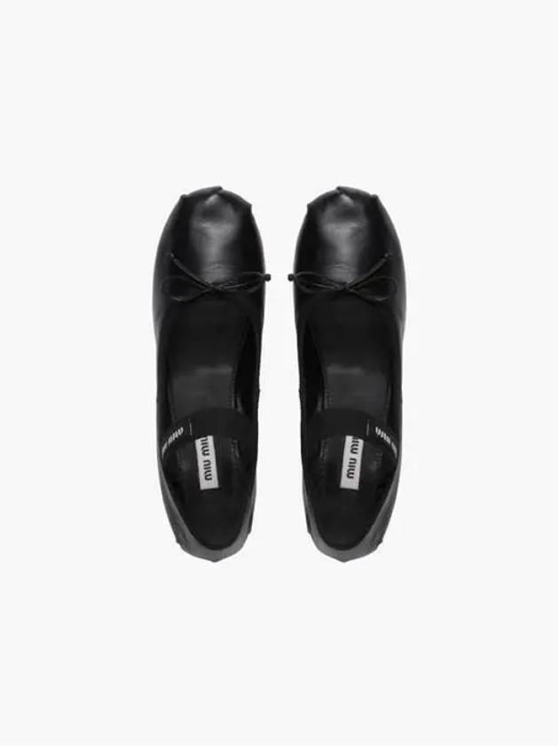 Leather Ballerina Leather Mary Jane Flat Shoes Black - MIU MIU - BALAAN 4