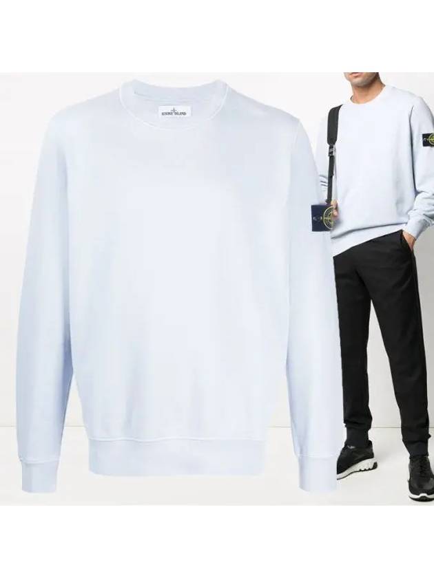 Garment Dyed Cotton Crewneck Sweatshirt Sky Blue - STONE ISLAND - BALAAN 2