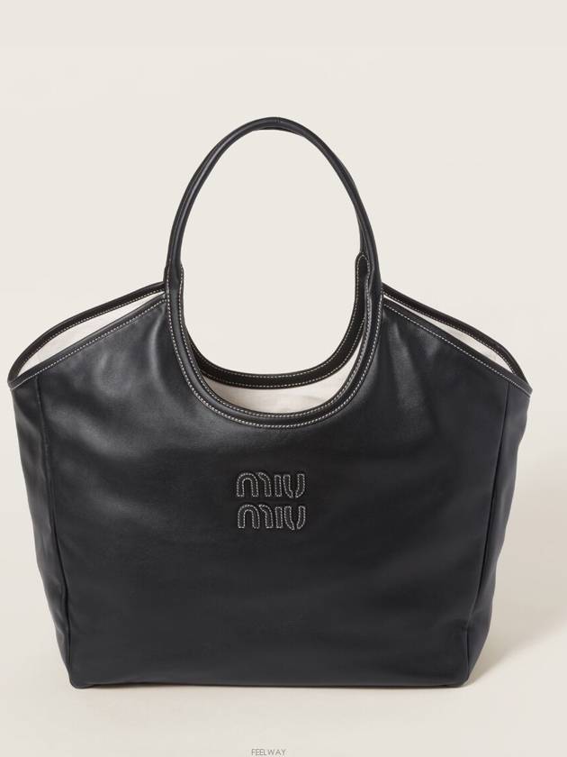 Ivy Logo Leather Tote Bag Black - MIU MIU - BALAAN 2