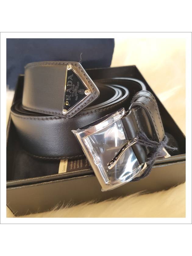 Triangle Logo Leather Belt Black - PRADA - BALAAN 3