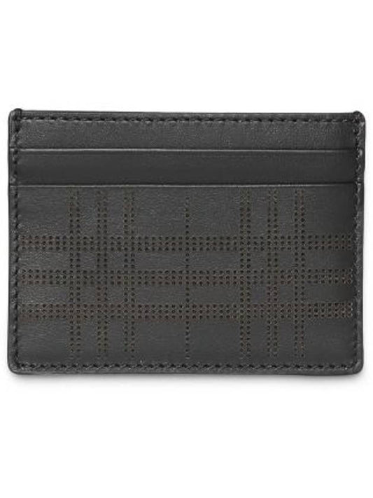 perforated check punching leather card wallet black - BURBERRY - BALAAN.