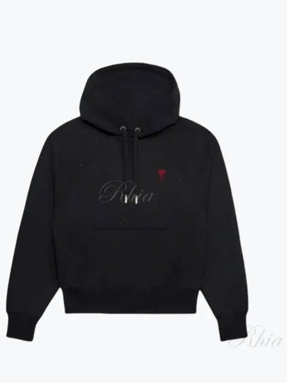 Heart Logo Cotton Hoodie Black - AMI - BALAAN 2