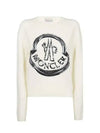 Big Logo Embroidered Patch Intarsia Knit Top Beige - MONCLER - BALAAN.