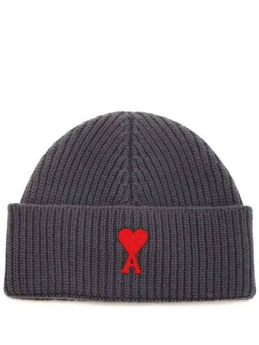 Embroidered Logo Wool Beanie Grey - AMI - BALAAN 2