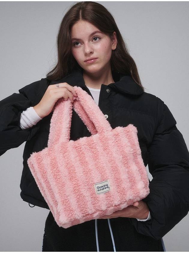 Striped shearling tote bag Pink - OPENING SUNSHINE - BALAAN 2