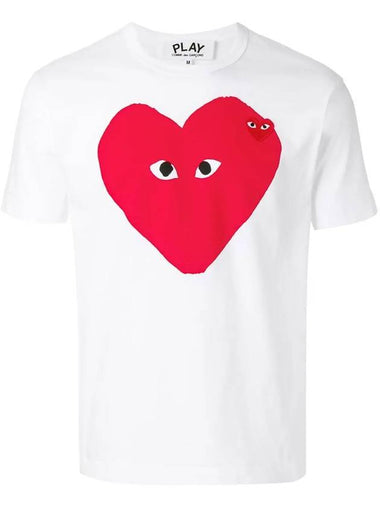 Men's Red Waffen Fig Twin Heart Short Sleeve T-Shirt White AZ T220 051 1 - COMME DES GARCONS - BALAAN 1