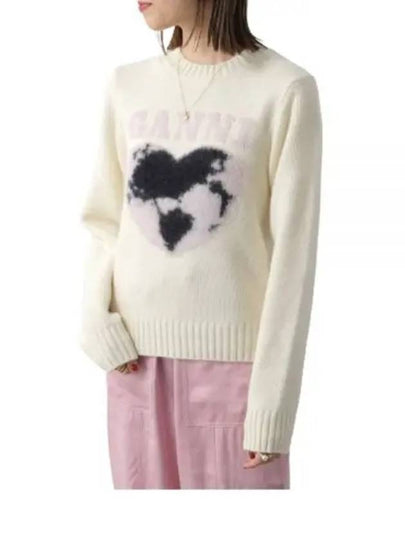 Heart Intarsia Knit Top Egret - GANNI - BALAAN 2