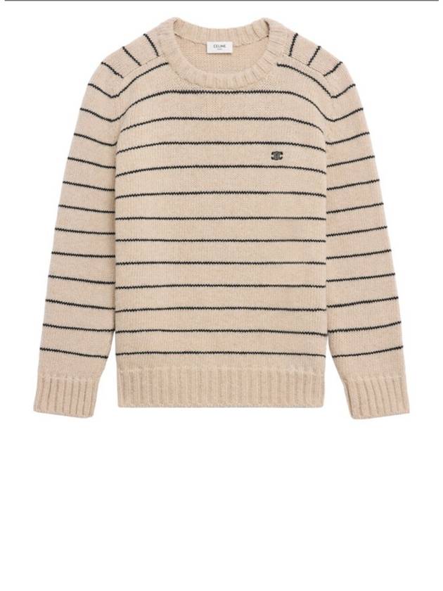 Striped Triomphe Embroidery Wool Knit Top Vanilla - CELINE - BALAAN 2