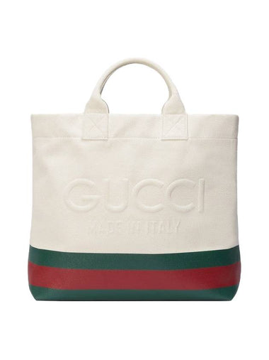 Embossed Detail Fabric Canvas Tote Bag White - GUCCI - BALAAN 1