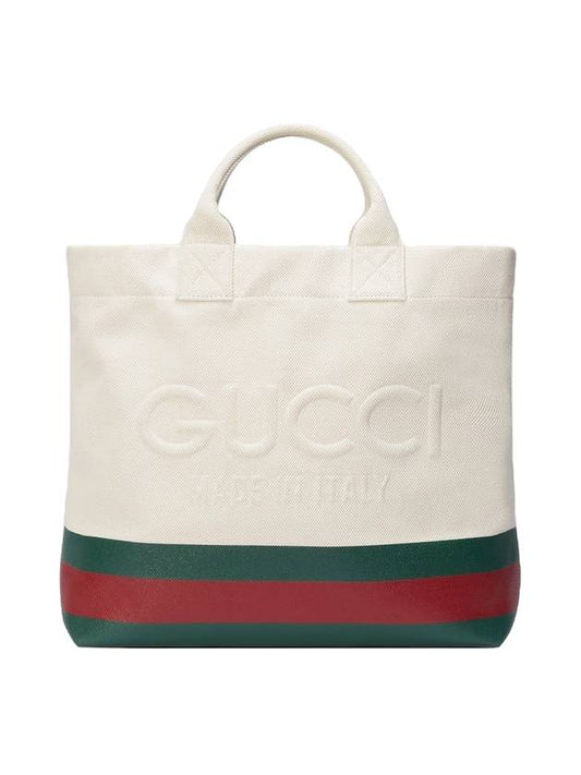 Embossed Detail Fabric Canvas Tote Bag White - GUCCI - BALAAN 1