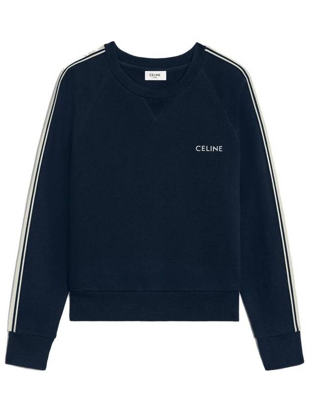 Embroidered Logo Cotton Fleece Cashmere Sweatshirt Navy - CELINE - BALAAN 2