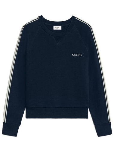 Embroidered Logo Cotton Fleece Cashmere Sweatshirt Navy - CELINE - BALAAN 1