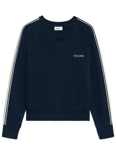 Embroidered Logo Cotton Fleece Cashmere Sweatshirt Navy - CELINE - BALAAN 2