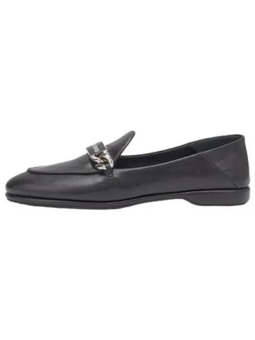 Logo Leather Loafer Black Shoes - MIU MIU - BALAAN 1